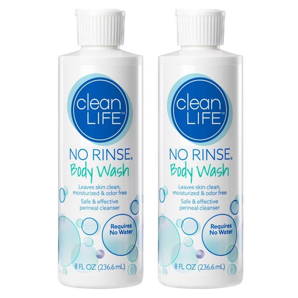 No-Rinse Body Wash, 8 fl oz - Leaves Skin Clean, Moisturized and Odor-Free, Rinse-Free Formula (Pack of 2)