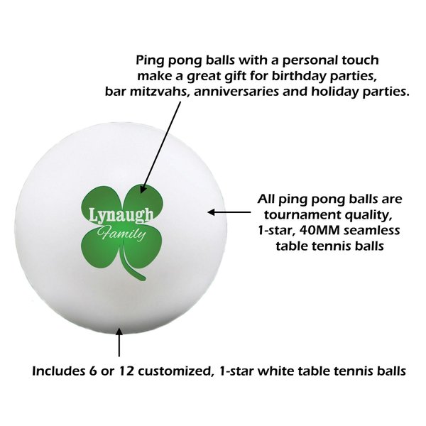 Infusion Custom Shamrock Design Ping Pong Balls, 6 White Table Tennis Balls