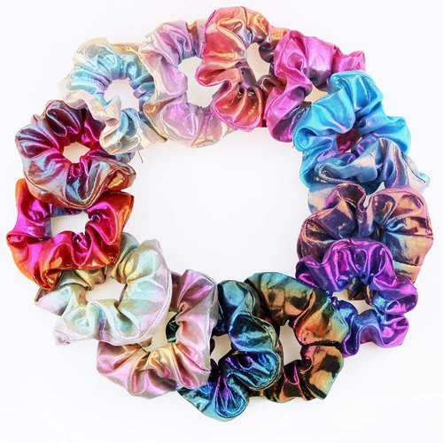 14pcs Rainbow Shimmering Metallic Hair Ties Cute and Fluffy Elastic Fabric Scrunchies Soft for Po...