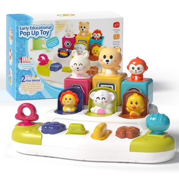 PANITU Baby Pop-Up Toys Montessori Cause and Effect Toys for 1 Year Old Boy Girl Interactive Animal Toy for Toddlers 1-3 Early Learning Baby Toys 9-12-18 Months Birthday Gifts for Infant