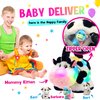 Hopearl LED Musical Stuffed Cow Handbag Lighting Up Singing Plush Toy Tote Bag Playset Mommy Cow with 3 Baby Dairy Cows in her Tummy Lullaby Animated Soothe Gifts for Kids, 11''