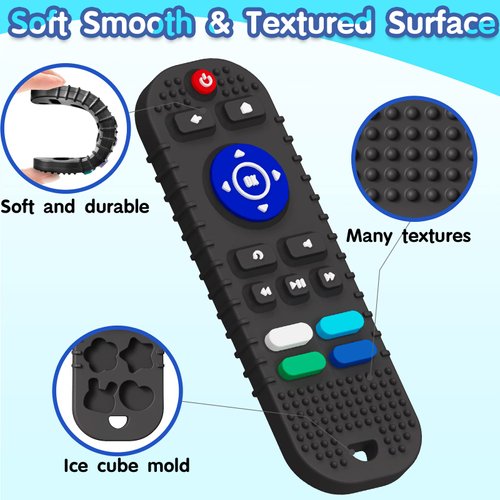 HOPEEYE 2 Pack Remote Control and Game Controller Teething Toys for Baby 3 Months and Up, Chew Toys for Boys and Girls Gifts (Black)