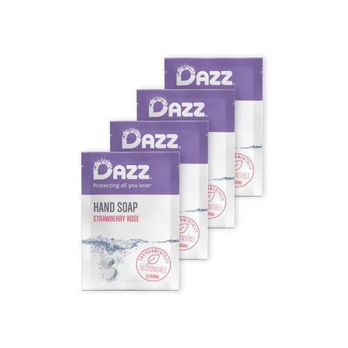 Dazz Foaming Hand Soap Refill Pack (4 Refill Tablet Packets) Hand Soap Refill, Naturally Safe & Non Toxic, Rich Lather Hand Wash, Strawberry Rose Scent (Foaming Pump Dispenser Required)