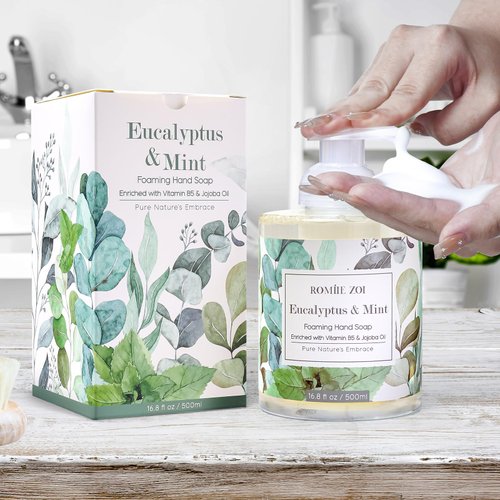 ROMIIE ZOI Foaming Hand Soap with Gift Box- Eucalyptus & Mint - Gentle & Moisturizing Formula - 500ml/ 16.8oz