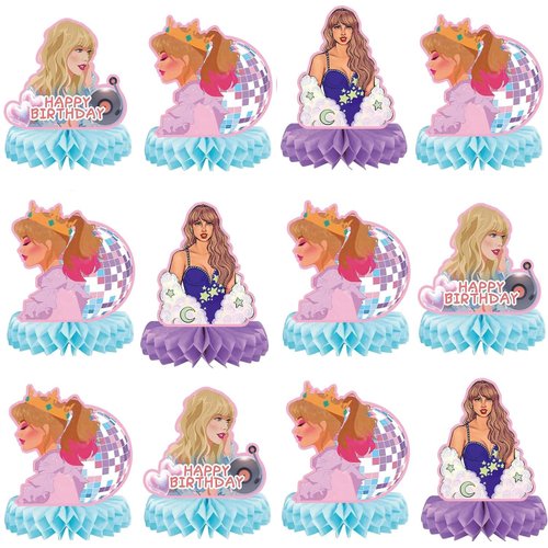 12pcs Birthday Party Decorations Honeycomb Centerpieces Music Happy Birthday Party Supplies Durable Paper Party Table Decorations for Girls Birthday Party Decorations