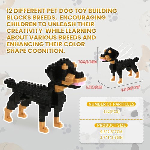 BOROLA Pet Dog Building Blocks Set Educational Toy Realistic Fun Animal Assembly Kit Toys Games(Rottweiler Blocks)
