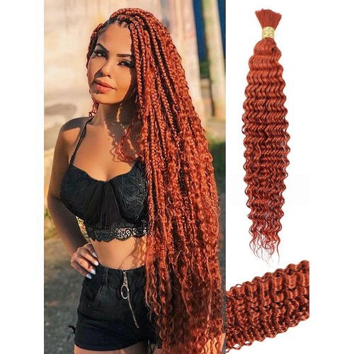 Human Braiding Hair 1 Bundle 50g 22 Inch Deep Water Wave Bulk Human Hair for Braiding No Weft 10A Brazilian Virgin Curly Human Hair Extensions for Boho Braids Wet and Wavy Ginger Braiding Hair