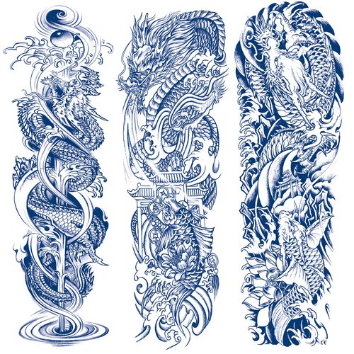 Semi-permanent Tattoos, 3-Sheet Dragon Temporary Tattoo,Plant-Based Ink Fake Tattoos