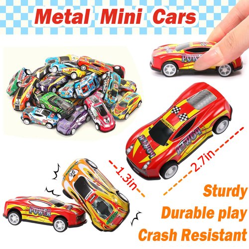QULEWUU Funny Little Metal Pull Back Toy Car Set for Kids Ages 3-8, 25 Pcs Toy Cars and 28 Pcs Road Signs, Ideal Gift for Toddlers Birthday