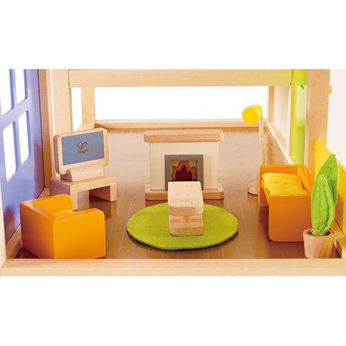 Hape Wooden Doll House Furniture Media Room Set| Pretend Playset for Kid’s Wooden Dollhouse