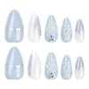 Stiletto Press on Nails Long Almond Fake Nails Summer False Nails with Design 3D Shell Glitter Full Cover Glossy Stick on Nails Rhinestones Glue on Nails Ocean Acrylic Artificial Nails for Women 24Pcs