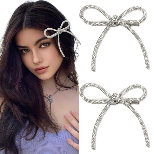 AOREAS 2PCS Bow Hair Clips Rhinestone Bowknot Clips Crystal Hair Pieces for Women Vanlentine Moth...