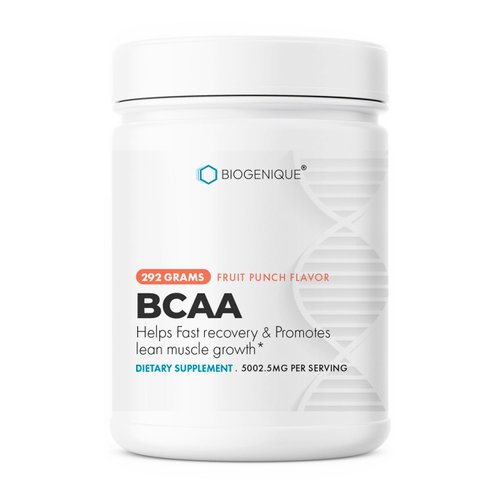Biogenique BCAA Powder Post Workout Muscle Recovery & Tissue Support, with Amino Acids, 4g BCAAs 2:1:1 for Men & Women, Made in USA - Vegan, Non-GMO, Gluten Free (292g - 0.65lb, Fruit Punch)