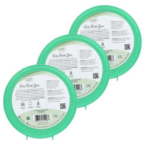 Citrus Magic Holiday Odor Absorbing Solid Air Freshener, Winter Wonder Green, 7-Ounce, Pack of 3