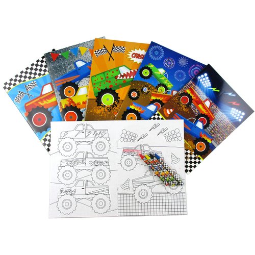 TINYMILLS Monster Truck Coloring Book Set with 12 Coloring Books and 48 Crayons Monster Truck Birthday Party Supplies Favor Bag Filler Carnival Prizes Rewards Classroom Party