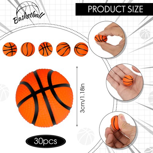 30 Pcs Mini Basketballs Stress Balls 1.18 Inch Mini Basketball Party Favor Tiny Foam Basketballs Small Soft Mini Foam Sports Balls Basketball Party Decorations Foam Balls Toy for Relief Party