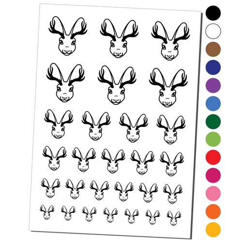 Jackalope Head Mythical Animal Jackrabbit Antelope Temporary Tattoo Water Resistant Fake Body Art Set Collection - Black (One Sheet)