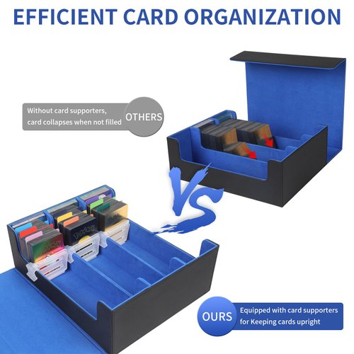 STYLIFING Card Storage Box for Trading Cards, 1800+ MTG Deck Box with Card Supporters & Divider Tabs, PU Leather Magnetic Closure Card Deck Case Fit for YuGiOh, TCG and Sport Cards (Black & Blue)