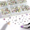 Beadsland 8300PCS Flatback Rhinestones, AB Crystal Rhinestone Round Crystal Rhinestones for Crafts, Mixed 10 Sizes with Wax Pencil and Tweezer Kit, SS3-SS30, Crystal AB