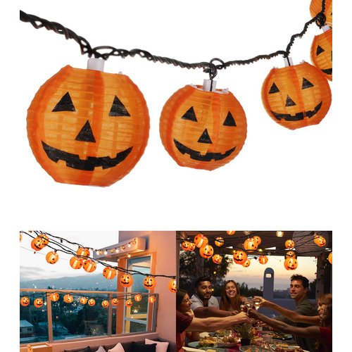 TIGOMOOV Halloween Lantern String Lights, Jack O Lanterns Pumpkin String Lights Plug in, 10 Orange Halloween Lanterns String Lights 9.83FT Connectable Indoor/Outdoor Halloween Decorations