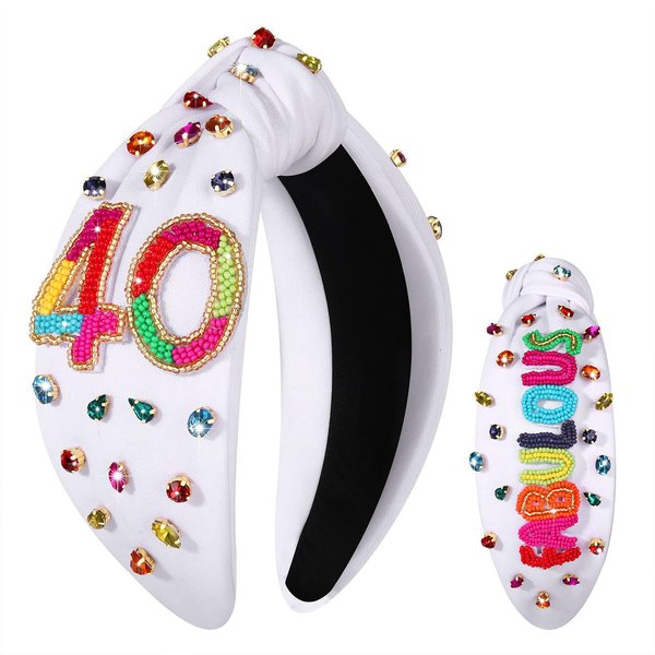 boderier FABULOUS 40 Birthday Headband for Women, White Wide Knotted Headband with Crystal Embellished 40th Birthday Decorations, Birthday Gifts for Women