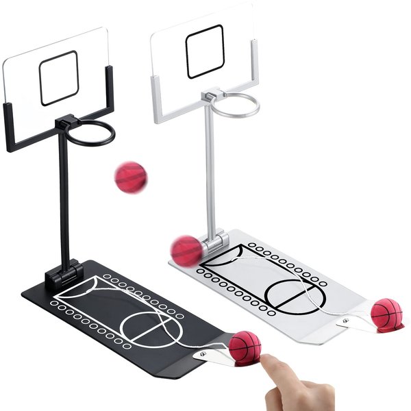 Deekin 2 Set Desktop Basketball Hoop Tabletop Mini Basketball Game Toys for Kid Adult Metal Basketball Games Desk Toy School Office Fun Sports Novelty Gag Christmas Birthday Gift Idea(Black, Silver)