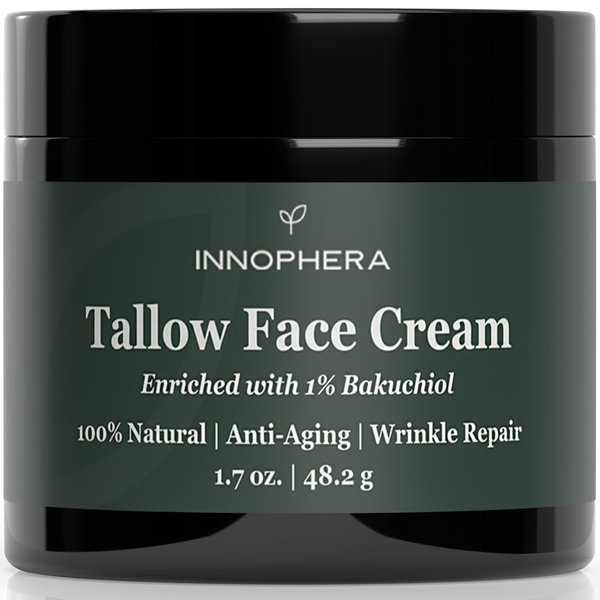 Innophera Whipped Beef Tallow Face Anti-Aging Cream ‒ With 1% Bakuchiol ‒ 100% Natural Wrinkle Repair & Moisturizing Face Cream for Sensitive Skin ‒ Unscented ‒ 1.7 oz.