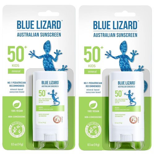 BLUE LIZARD Mineral Sunscreen Stick with Zinc Oxide SPF 50+ Water Resistant UVA/UVB Protection Easy to Apply Fragrance Free, Kids, Unscented, 0.5 oz (Pack of 2)