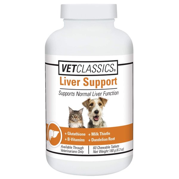 Vet Classics Liver Support Pet Health Supplement for Dogs, Cats – Liver Functions – B-Vitamins, Glutathione, Milk Thistle – Soft Tablets, Chews – 60 Chewable Tablets