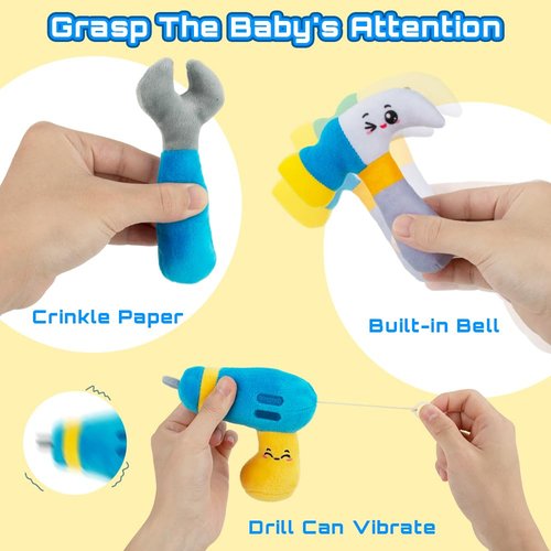 teytoy My 1st Toolbox Playset, Baby Tool Set for 1 Year Old, Pretend Play Construction Toy with Zippered Tool Box, Montessori Stem Plush Tool Kit Toys Birthday Gift for Toddlers Girls Boys