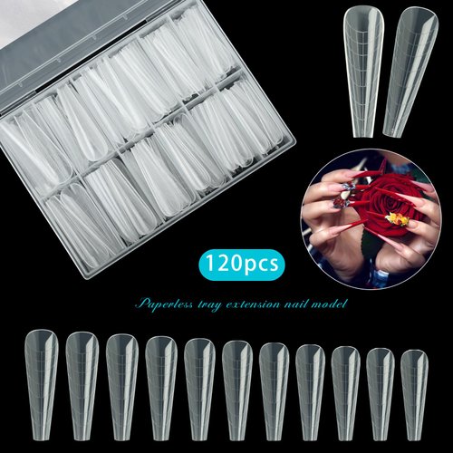 Vnjaoi 120 Pcs Poly Extension Gel Dual Nail Forms Nail Molds With Scale Builder Coffin Nail for Gel Manicure Nail Art Design Salon DIY at Home (Long Ferrari Dual Nail Forms Set)