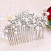 EVER FAITH Women's Clear Crystal Ivory Color Simulated Pearl Flower Leaf Bridal Banquet Hair Comb Silver-Tone