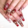 YOSOMK Christmas Press on Nails Medium Square Fake Nails with Snowflake and Gingerbread Man Designs Matte Full Cover False Nails Cute Red Glue on Acrylic Nails for Women and Girls