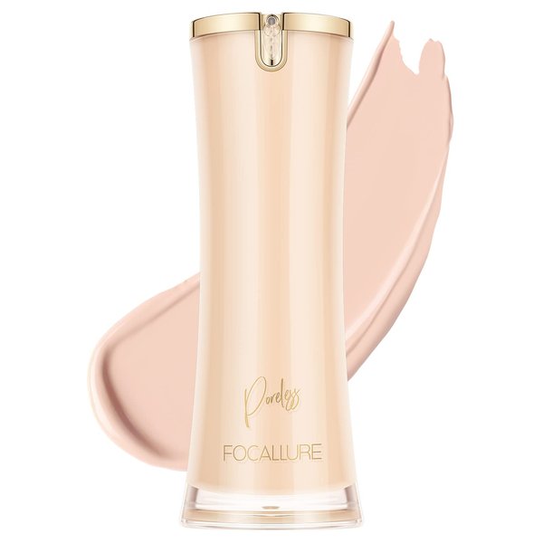 FOCALLURE PerfectBase Lasting Poreless Liquid Foundation, Medium to Full Coverage with Matte Finish, Covers Blemishes & Under-Eye Circles for All Skin Types, CP01 ALABASTER