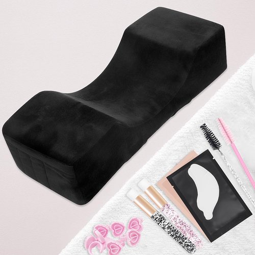 Eyelash Extension Neck Pillow -Beauty Salon Comfortable Velvet Beauty Memory Foam Pillow,Eyelash Pillow Grafted Eyelash Curve Pillow with Makeup Pocket to Protect Neck(Black)