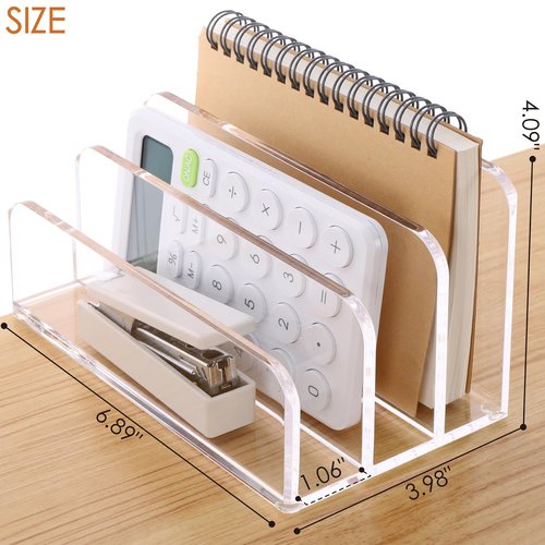 SANRUI 3 Compartments Mail Organizer Letter Holder for Desk ,Vertical Letter Holder,File Sorter Acrylic Desk Organizer Office Supplies,Clear