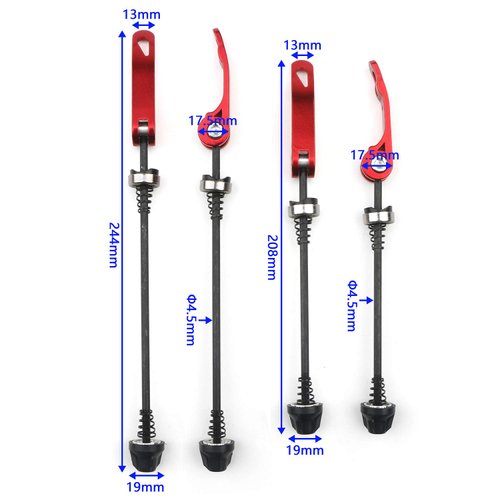 Rowiz 2 Pair Quick Release Bicycle Skewer, Road Mountain Bike Front and Rear Axle Hollow Shaft Set (Red)