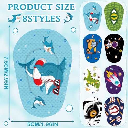 Siifert 80 Pcs Adhesive Eye Patches for Kids Latex Free Kids Eye Patches Cute Adhesive Bandages for Amblyopia Disposable Eye Pad Light Blocking Lazy Eye Toddler Boys Girls Right Eye, 8 Styles (Active)