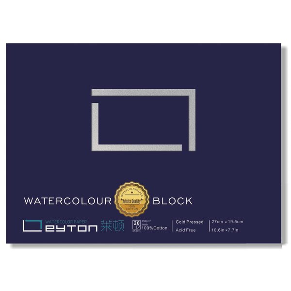 Non-Warping Watercolor Paper Block - 100% Cotton Paper,20 Sheets of 160lb/350gsm Cold Press Watercolor Art Supplies for Wet, Dry, and Mixed Media Painting - Premium Art Paper (10.6 x 7.7'')