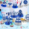 12 Pcs Happy Birthday Decorations for Men Blue Silver Honeycomb Centerpieces Party Supplies Paper Centerpiece Table Decorations Royal Table Centerpieces for Boys, Kids Party