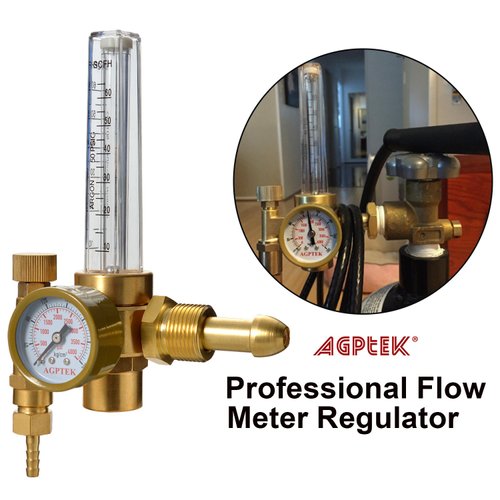 AGPTEK Mig/Tig Flow Meter Regulator, CO2 Argon Pressure Reducer Gauge Weld Flowmeter - Full Copper - 10 to 60 cfh