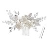 Alilang Bridal Hair Comb with Silvery Tone White Flowers and Pave Crystal Rhinestone