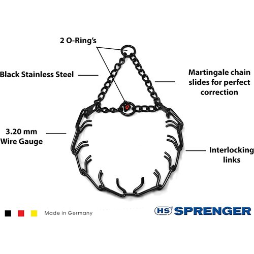 HS HERM. SPRENGER GERMANY Black Stainless Steel Prong Dog Training Collar Ultra-Plus Pet Pinch Collar No-Pull Collar for Dogs Anti Pull Training Collar Made in Germany 3.2mm x 23in Medium