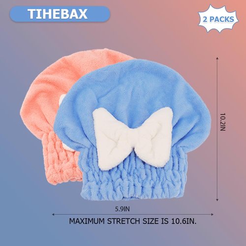 Tihebax 2Pcs Microfiber Hair Wrap Hair Drying Cap Hair Plopping Cap Towel Curly Hair Drying Towel Wrap for Women (Blue and Pink)