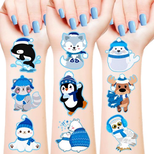144 PCS Winter Arctic Animal Temporary Tattoos Stickers, Winter Arctic Polar Animal Party Favors Supplies Birthday Party Decorations Gifts for Kids Girls Boys, 24 Sheet