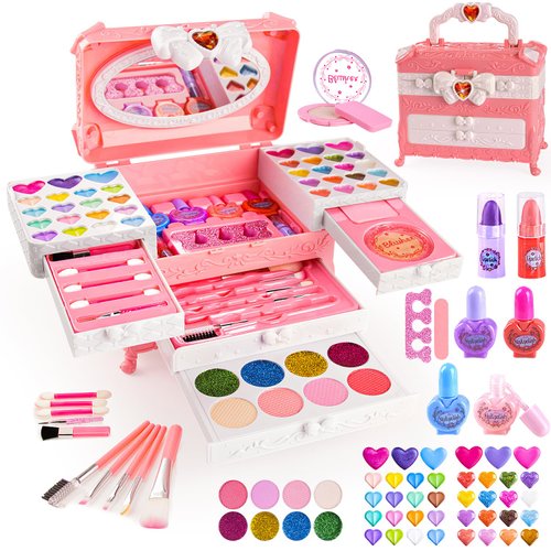 Kids Makeup Kit for Girl Toys - Toys for Girls Makeup Set Real Washable Princess Makeup Kit, 66PCS Mqsiuve Toys Little Girl Makeup Kit, Christmas & Birthday Gift for 3-12(Pink)