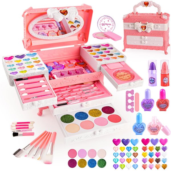 Kids Makeup Kit for Girl Toys - Toys for Girls Makeup Set Real Washable Princess Makeup Kit, 66PCS Mqsiuve Toys Little Girl Makeup Kit, Christmas & Birthday Gift for 3-12(Pink)