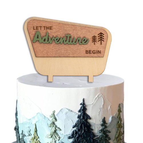 ZAIBIANHAO Let the Adventure Begin Wooden Cake Topper,Natural Adventure Themed Camping Decorations for Baby Shower,Happy Camper Decor,Camping Birthday Party Supplies (camper cake topper)