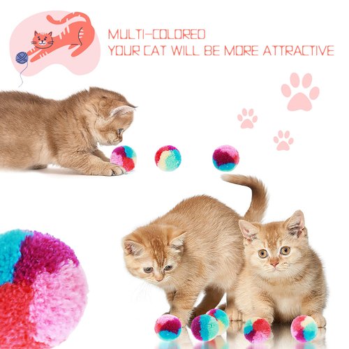 TIESOME Rainbow Cat Toy Balls, 20PCS Soft Cat Ball Colorful Cat Pom Pom Balls Kitten Puff Balls Indoor Cats Interactive Play Ball Pet Training Ball for Cat Kittens Playing Exercising 1.2 inch