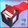 UAONO Card Deck Box with MTG Commander Display, Patented Design Card Deck Case Holds 100+ Double-Sleeved Cards, PU Leather Cards Storage Box For TCG with 2 Dividers, 1 Toploader (Black&Red)